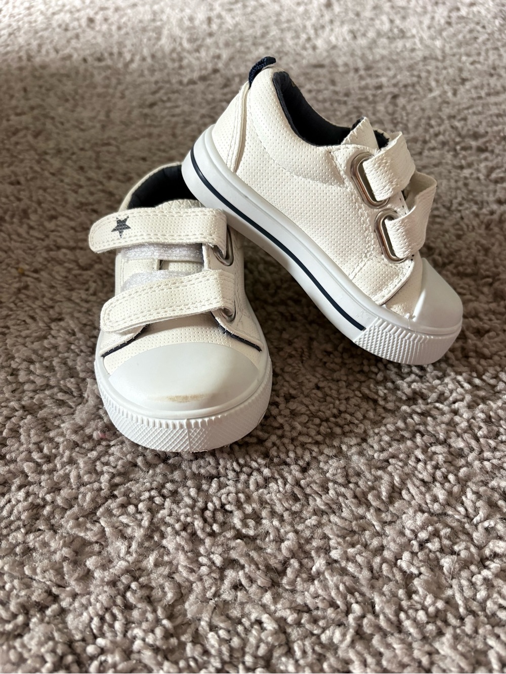 Kids Casual White Canvas Sneakers with Double Hook-and-Loop Straps